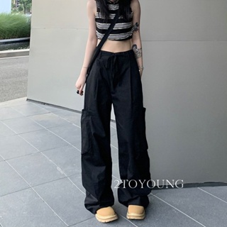 2TOYOUNG  กางเกงขายาว คาร์โก้ กางเกง เชือกอเมริกันคลาสิค Cargo pants 2023 NEW 072824 Unique fashion สวยงาม สไตล์เกาหลี A90M02C 36Z230909