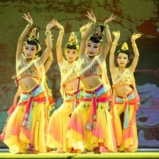 กี่เพ้าเด็กโต ชุดราตรีเด็กโต ชุดเต้นรำ Dunhuang Feitian เด็กเทพธิดา Yunchuan Dance ชุดการแสดงชาติพันธุ์การแสดงคลาสสิกเครื่องแต่งกายการแสดง pipa