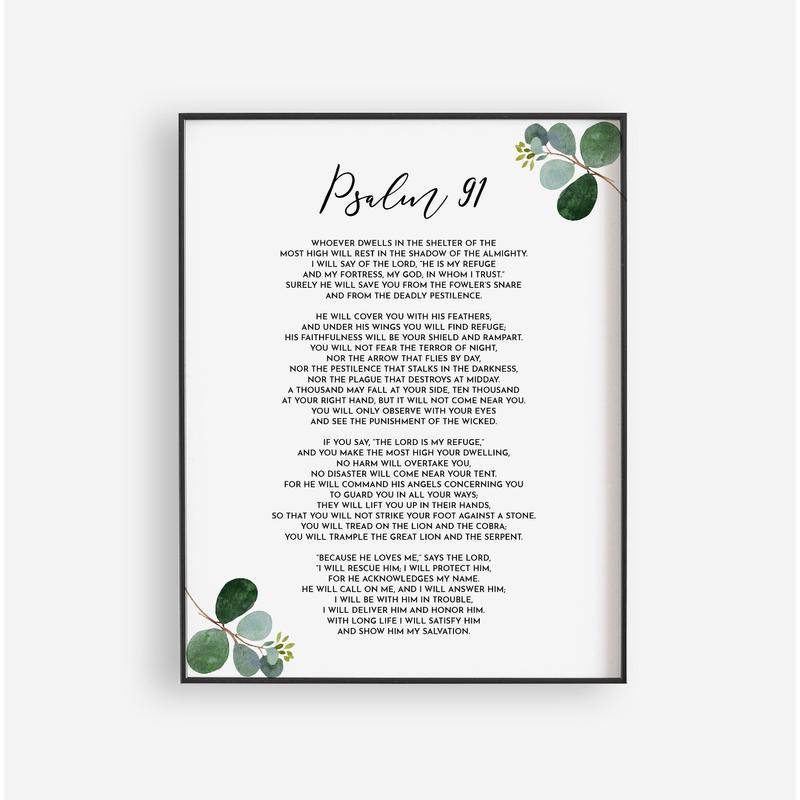 Psalm 91 Psalm 23 Bible Verse Wall Art คําคมโปสเตอร์พิมพ์ | Christian Bible Art โปสเตอร์ Home Art สํานักงานศาสนาตกแต่ง