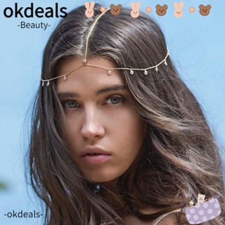 Okdeals ชุดหูฟังโซ่โลหะ ประดับคริสตัล สําหรับผู้หญิง