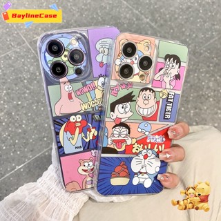 เคสโทรศัพท์มือถือแบบนิ่ม ใส กันกระแทก ลายการ์ตูนโดราเอมอน สพันจ์บ็อบ แฟชั่น สําหรับ iPhone 11 14 12 13 Pro Max SE 2020 X Xr Xs Max 8 7 6 Plus