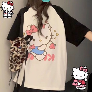 SANRIO เสื้อยืดแขนสั้น พิมพ์ลายการ์ตูนอนิเมะ Hello Kitty แฟชั่นฤดูร้อน สําหรับเด็กผู้หญิง [GM]