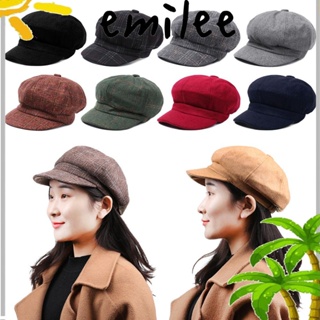 Emilee หมวกเบเร่ต์ ผ้าฝ้าย ทรงแปดเหลี่ยม สีดํา สีเทา สําหรับผู้หญิง