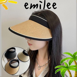 EMILEE หมวกฟางปีกกว้าง ป้องกันรังสียูวี แบบพับได้ ขนาดใหญ่ แฟชั่นฤดูร้อน