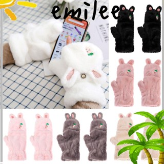 Emilee ถุงมือขนกระต่ายเทียม ขนนิ่ม หนา ลายแมวน่ารัก สําหรับผู้หญิง