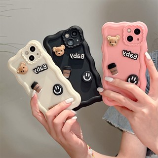 เคสโทรศัพท์มือถือ ซิลิโคนนิ่ม ป้องกันเลนส์ ลายหมี 3D น่ารัก สําหรับ iPhone 11 12 13 14 Pro Max 13promax 14pro