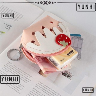 Yunhi กระเป๋าใส่เหรียญ หนัง PU ลายไอศกรีม สตรอเบอร์รี่ ขนาดเล็ก