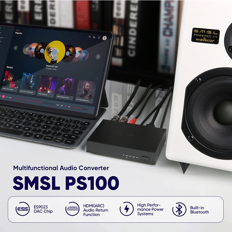 SMSL PS100 DAC รถบ้านเพลงแปลงเสียง 24Bit 192kHz HDMI (ARC) เสียงสําหรับทีวีแปลงเสียง HDMI