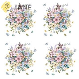 Jane สติกเกอร์ PVC ลายดอกไม้ สไตล์มินิมอล สําหรับติดตกแต่งผนังห้องน้ํา บ้าน 4 ชิ้น