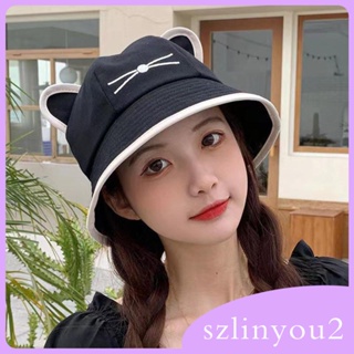 [szlinyou2] หมวกบักเก็ต กันแดด ทรงหูแมว พับได้ เหมาะกับเดินชายหาด แฟชั่นฤดูร้อน สําหรับผู้หญิง