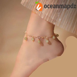 Oceanmapdz สร้อยข้อเท้าหยก โลหะผสม สไตล์วินเทจ สีเขียว