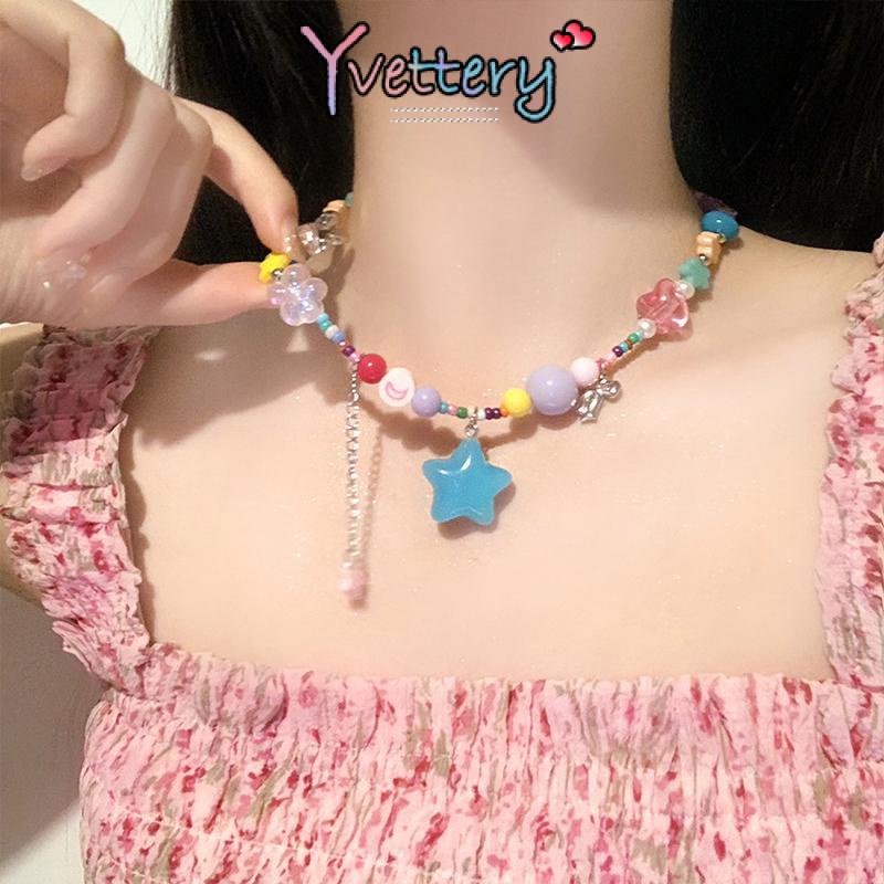 Y2k Star Necklace Clavicle Chain Beaded-Yy