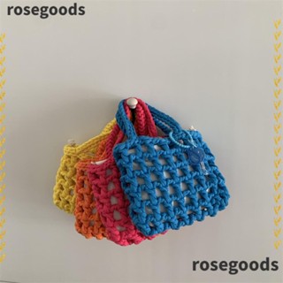 Rosegoods1 กระเป๋าถือ ผ้าฝ้ายถักโครเชต์ ถักมือ ลายฉลุน่ารัก สีแคนดี้ สําหรับผู้หญิง