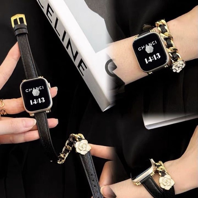 สายนาฬิกาข้อมือหนัง ลายดอกคามิเลีย สําหรับ Apple Watch Band 41 40 45 44 49 42 38 มม. iwatch 7 se 3 4 5 6 8 Ultra