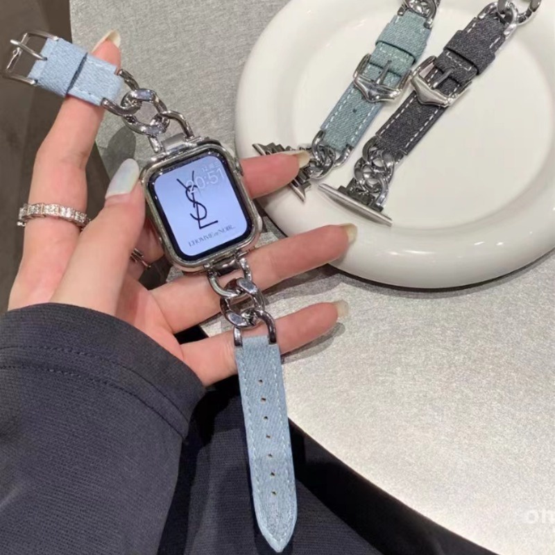 สายนาฬิกาข้อมือหนัง โลหะ สําหรับ Apple Watch Band 8 7 SE 6 5 4 3 Ultra 49 มม. iwatch 41 มม. 40 มม. 45 มม. 44 มม. 42 มม. 38 มม.