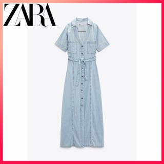 Zara ใหม่ ชุดเดรสยีน สไตล์เสื้อเชิ้ต Z1975 สําหรับผู้หญิง