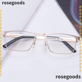 Rosegoods1 แว่นตาอ่านหนังสือ สายตาสั้น โลหะ ทรงสี่เหลี่ยม ป้องกันแสงสีฟ้า แบบพกพา สําหรับสํานักงาน