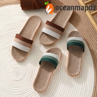 Oceanmapdz รองเท้าแตะ ผ้าลินิน ลายทาง กันลื่น ใส่สบาย เหมาะกับใส่ในบ้าน สําหรับคู่รัก