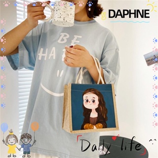 Daphne กระเป๋าสะพายไหล่ กระเป๋าถือ ผ้าแคนวาส พิมพ์ลาย ผ้าลินิน หลากสีสัน สําหรับสตรี