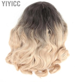 Yiyicc Blonde Wig Heat Resistant Long Wavy Gradient Color Corrugated Hairstyle For