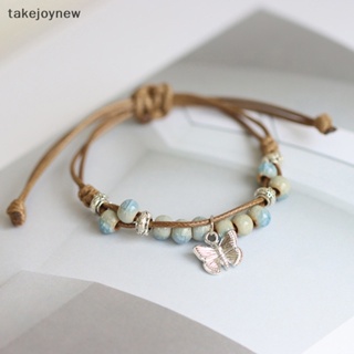 [takejoynew] สร้อยข้อมือเซรามิคถัก แฮนด์เมด รูปผีเสื้อ ปรับได้ เครื่องประดับแฟชั่น KLB