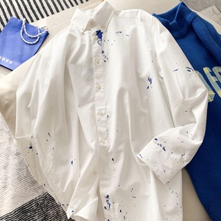 7DKD ADER ERROR genuine shirt high-end splash-ink paint loose casual all-match white shirt for couples