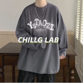 CHILLG LAB เสื้อยืดผู้ชายฮิปฮอปสไตล์อเมริกันเสื้อกันหนาวไฮสตรีทฤดูใบไม้ผลิและฤดูใบไม้ร่วงอินเทรนแขนยาวหลวม