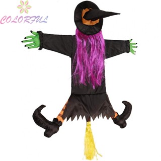 【COLORFUL】43.3" Halloween Crashing Witch Into Tree Decoration, Cute Halloween Witch