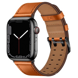 สายนาฬิกาข้อมือ สายหนังวัวแท้ แต่งหัวเข็มขัดคู่ ขนาด 38 มม. 45 มม. สําหรับ Apple Watch iwatch