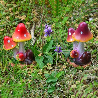 【VARSTR】Mushroom Sculpture Resin Brown Fairy Garden Figurine Mushroom Ornament