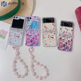 Jusheng เคสโทรศัพท์มือถือ ลายดอกไม้ สีม่วง แฟชั่น สําหรับ Samsung Z Flip5