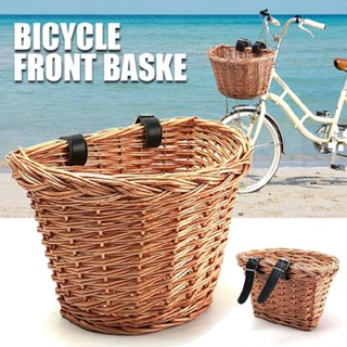 New Retro Bike Basket Wicker Woven Bicycle Front Basket Handlebar Storage Basket