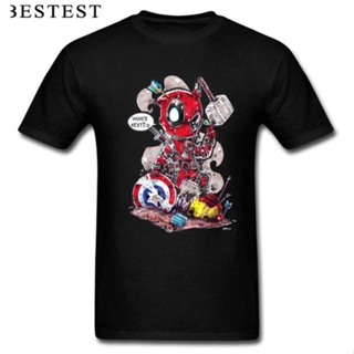 [S-5XL] เสื้อยืด พิมพ์ลายการ์ตูนซุปเปอร์ฮีโร่ Fearful Deadpool Captain America Thor สําหรับผู้ชาย