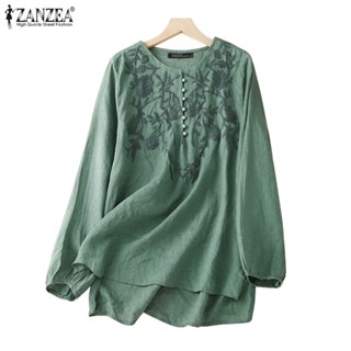 Zanzea เสื้อเบลาส์ แขนยาว ปักลาย ใส่สบาย เรียบง่าย สีพื้น สําหรับผู้หญิง