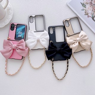 เคสโทรศัพท์มือถือหนังแข็ง กันกระแทก ประดับโบว์ พร้อมสายโซ่คล้อง สําหรับ OPPO Find N2 Find N2