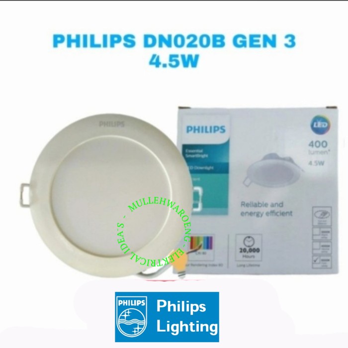 Putih Philips LED DN020B GEN3 4.5w 4.5 W WATT DOWNLIGHT PANEL 3.5 นิ ้ ว - สีขาว