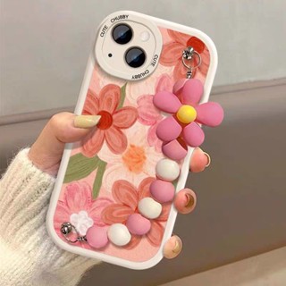 เคสโทรศัพท์มือถือหนังแกะ TPU กันรอยเลนส์กล้อง ลายดอกไม้ หัวใจ สีชมพู พร้อมสายคล้องมือ สําหรับ Huawei P20 P30 Pro Lite 5G Mate 20 Nova 4E 6SE 7SE 7 7I