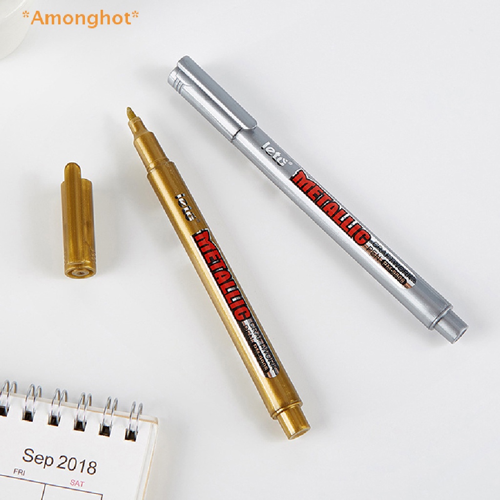 Amonghot> ใหม่ ปากกามาร์กเกอร์ สีเมทัลลิก สีทอง สีเงิน สําหรับตกแต่งสมุดภาพ เครื่องเขียน อัลบั้ม Diy