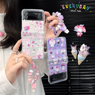 เคสโทรศัพท์มือถือ PC แข็ง กันกระแทก ลายการ์ตูน kulomi melody พร้อมสายโซ่คล้อง สําหรับ Samsung Galaxy Z Flip 4 5G 3in1