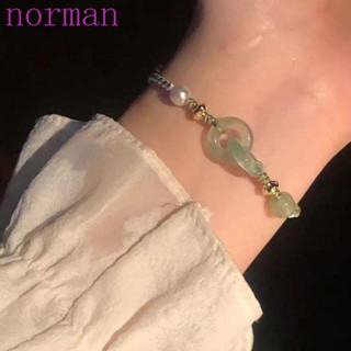 Norman PingAn สร้อยข้อมือ จี้รูปดอกบัวน่ารัก สีทอง สไตล์จีน สําหรับของขวัญ