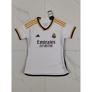 เสื้อกีฬาแขนสั้น ลายทีมฟุตบอล Real Madrid 2324 คุณภาพสูง สําหรับผู้หญิง