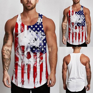 2023 Summer Popular European and American Skull Print Casual Sleeveless Vest Breathable Quick-Drying T-shirt Mens Fashion g9Dw