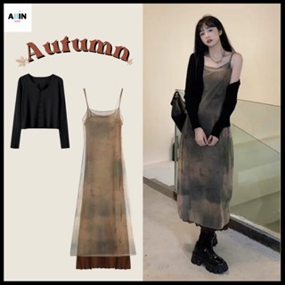 🍁Autumn Dress เดรสสายเดี่ยว เดรสยาว เสื้อผ้าสไตล์เกาหลี