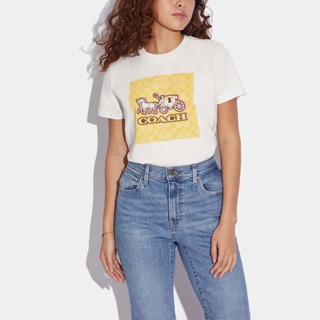 เสื้อยืดแขนสั้น ผ้าฝ้าย 100% พิมพ์ลาย Coach สําหรับผู้หญิง_02