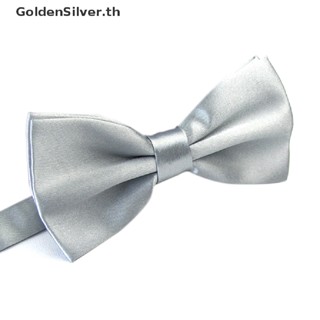 Goldensilver เนคไทโบว์ สีพื้น ปรับได้ สไตล์คลาสสิก สําหรับผู้ชาย