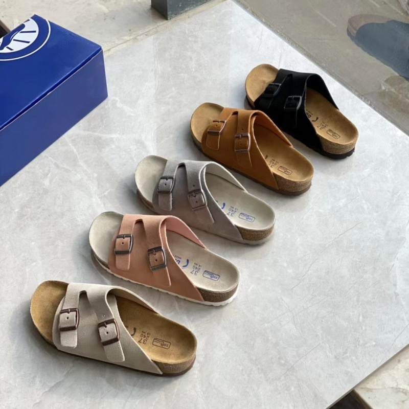 รองเท้าแตะ BIRKENSTOCK พื้นหนาเต็มหนังวัว รองเท้าแตะไม้ก๊อก Boken กระดุมสองแถว รองเท้าแตะ Boken เปิด