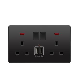 Multipurpose USB Port Office Modern UK Plug Flat Plate Screwless Double Switched Square Edge Power Socket