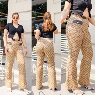 กางเกงยีนส์ขายาวทรงขาม้า ผ้าพิมพ์ลาย  2XL-6XL