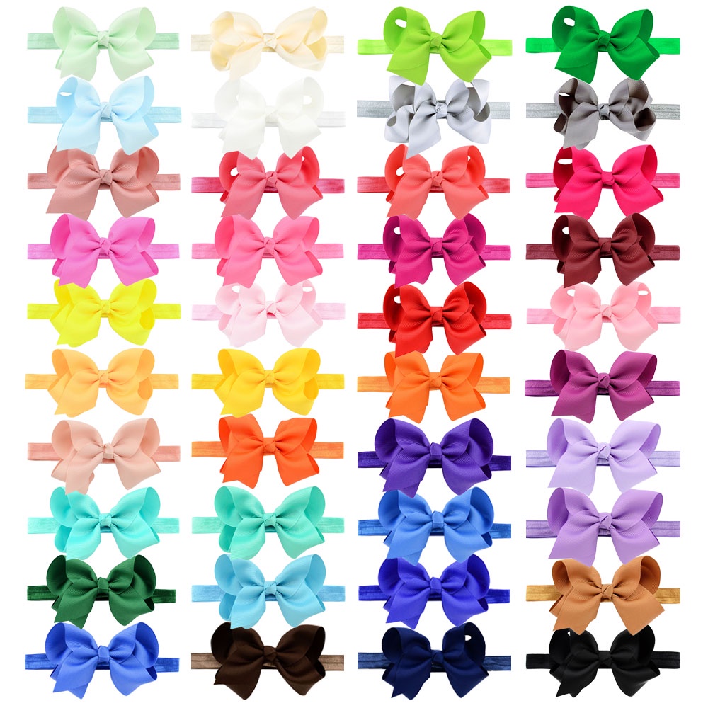 ริบบิ้นโบว์คาดศีรษะ 4 นิ้ว สีพื้น เครื่องประดับผม สําหรับเด็กผู้หญิง 1 ชิ้น ต่อชุด
