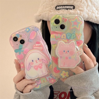 เคสโทรศัพท์มือถือ แบบนิ่ม ลายแมว กระต่าย และขาตั้ง สําหรับ iPhone 14 Plus 14 13 12 11 Pro Max X Xr Xs Max 7 8 Plus SE2020